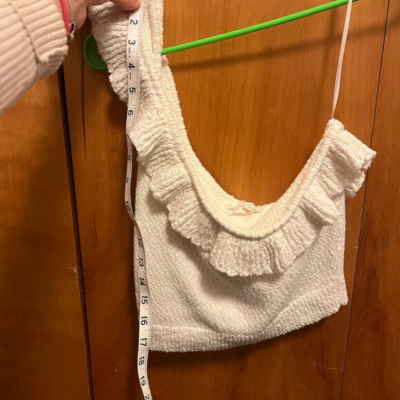Urban Outfitters Ivory Molly One Shoulder Ruffle Coquette Cropped Top - Picture 4 of 5